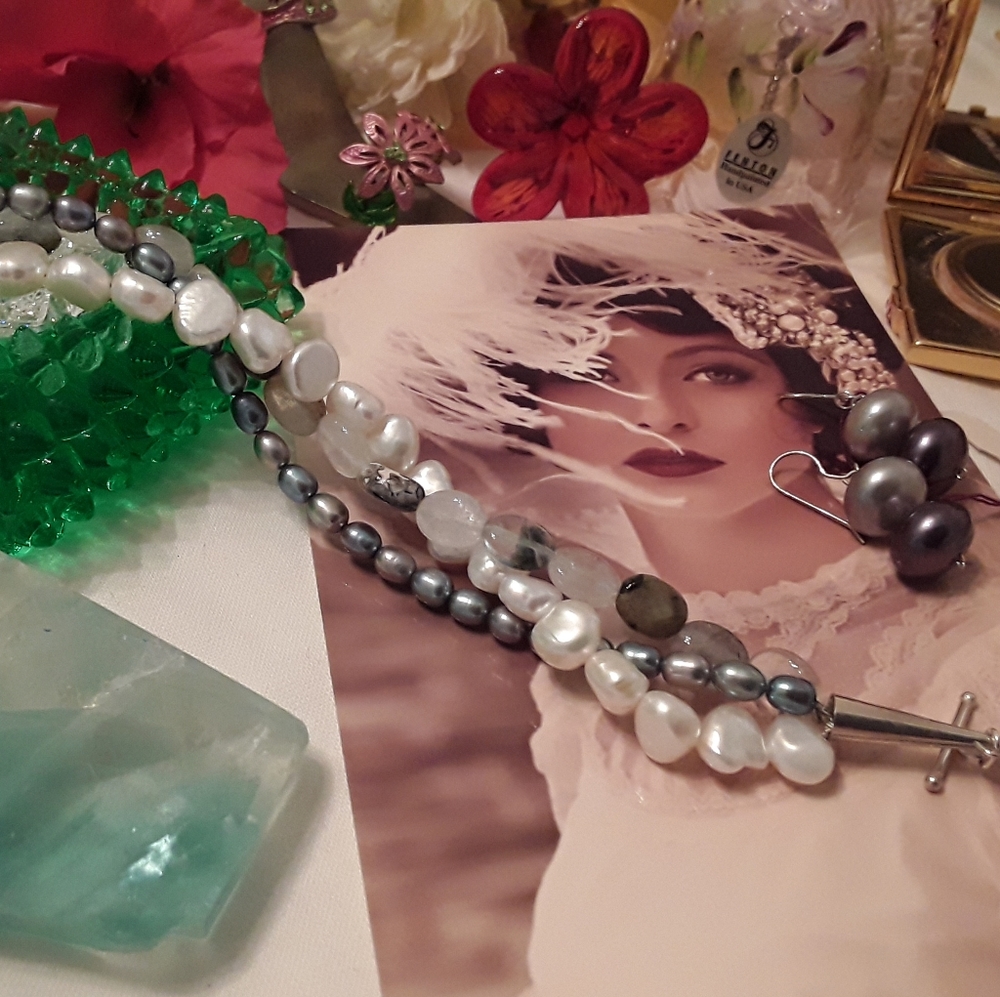 NWTAGS 925 SOLID STERLING TRIPLE STRAND PEARL SET - Picture 8 of 8